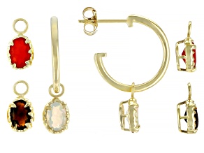 Mixed Ethiopian Opal, 10k Gold Hoop Earrings & 3 Sets of Interchangeable Opal Charms 1.26ctw