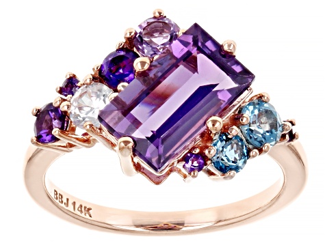 Purple Amethyst 14k Rose Gold Ring 3.04ctw