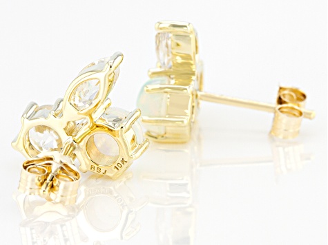 Ethiopian Opal 10k Yellow Gold Earrings 2.10ctw