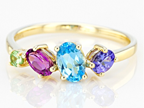 Mixed Gemstone 14k Yellow Gold Ring .94ctw - TCG078 | JTV.com