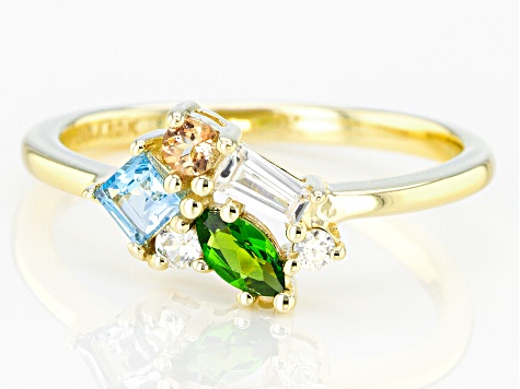 Mixed Gemstone 10k Yellow Gold Cluster Ring .56ctw