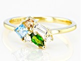 Mixed Gemstone 10k Yellow Gold Cluster Ring .56ctw