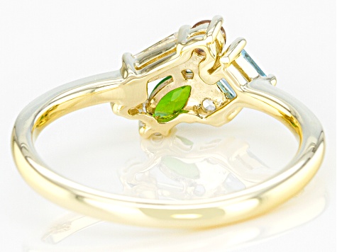 Mixed Gemstone 10k Yellow Gold Cluster Ring .56ctw