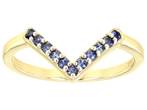 Blue Sapphire 10k Yellow Gold Chevron Band Ring .16ctw
