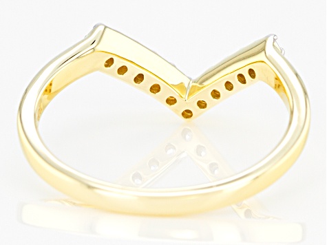 White Zircon, 10k Yellow Gold Chevron Band Ring .19ctw