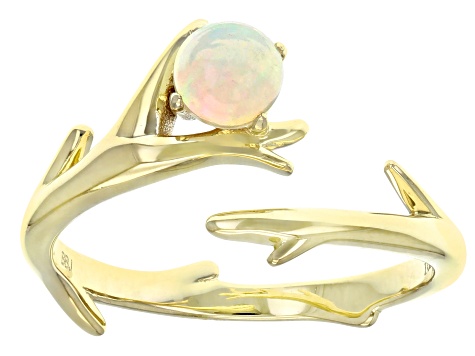 Multi Color Cabochon Opal 10k Yellow Gold Tree Branch Inspired Ring 5mm