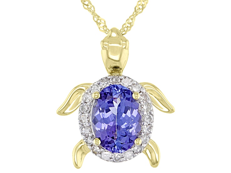 今期新品⭐︎ 【TRANOI】Jewel star Tops Blue Tanzanite 10k Yellow Gold Turtle Pendant With Chain