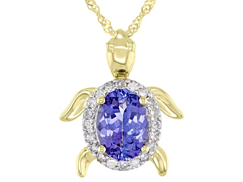 Blue Tanzanite 10k Yellow Gold Turtle Pendant With Chain 1.25ctw