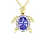 アクセサリー mint Blue Tanzanite 10k Yellow Gold Turtle Pendant With Chain