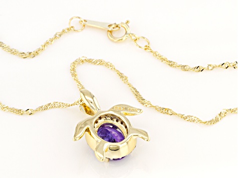 Blue Tanzanite 10k Yellow Gold Turtle Pendant With Chain