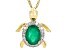Green Emerald 10k Yellow Gold Turtle Pendant With Chain 1.07ctw