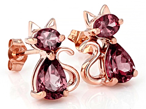 Oval And Pear Color Change Garnet 10k Rose Gold Cat Earrings 1.28ctw