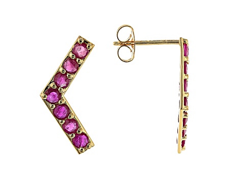 Red Ruby 10k Yellow Gold Stud Earrings. 1.05ctw