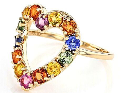 Multi-Color Sapphire 10k Gold Heart Ring