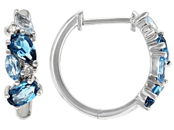 Picture of London Blue Topaz Rhodium Over 10k White Gold Hoop Earrings 1.29ctw