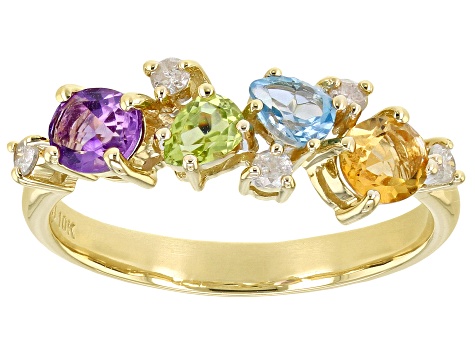 Multi-Gemstone 10k Yellow Gold Ring .96ctw