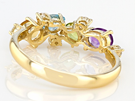 Multi-Gemstone 10k Yellow Gold Ring .96ctw