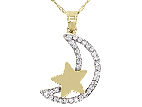 White Zircon 10k Yellow Gold Moon Pendant With chain 0.65ctw - TCG124 ...