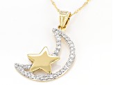 White Zircon 10k Yellow Gold Moon Pendant With chain 0.65ctw