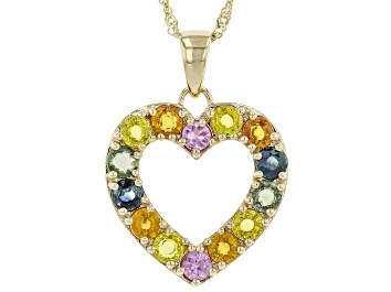Picture of Multi Color Sapphire 10k Yellow Gold Heart Pendant With Chain