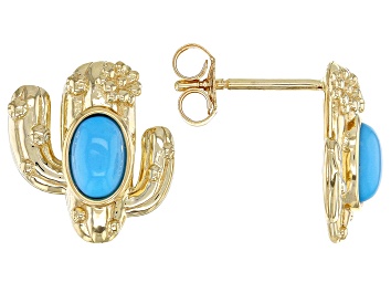 Picture of Blue Sleeping Beauty Turquoise 10k Yellow Gold Cactus Earrings