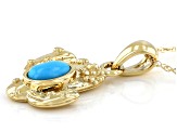 Blue Sleeping Beauty Turquoise 10k Yellow Gold Cactus Pendant With Chain