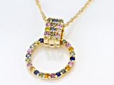 Round Multi Sapphire 10k Yellow Gold Circle Pendant With Chain 0.51ctw