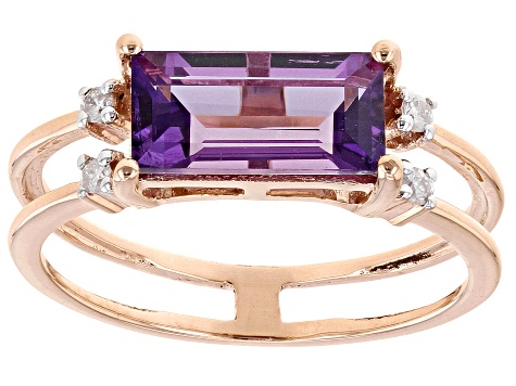 Amethyst With White Diamond 10k Rose Gold Ring 1.14ctw