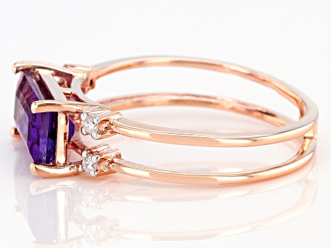 Amethyst With White Diamond 10k Rose Gold Ring 1.14ctw