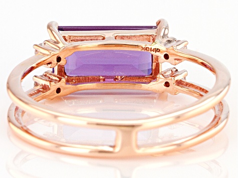 Amethyst With White Diamond 10k Rose Gold Ring 1.14ctw