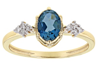 London Blue Topaz With White Diamond 10K Yellow Gold Ring 0.76ctw