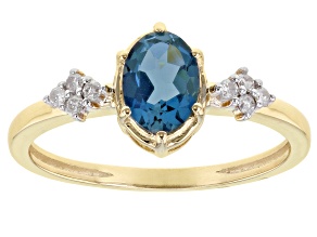 London Blue Topaz With White Diamond 10K Yellow Gold Ring 0.76ctw