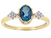 London Blue Topaz With White Diamond 10K Yellow Gold Ring 0.76ctw