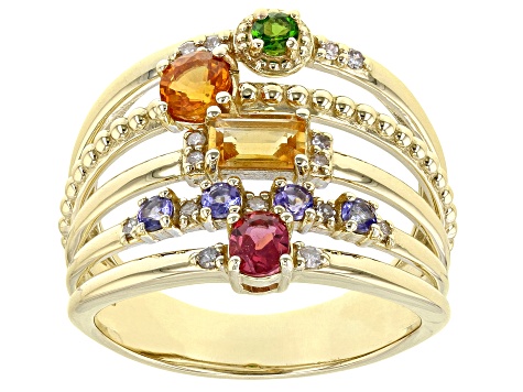 Multi Gemstone 10k Yellow Gold Ring 0.96ctw