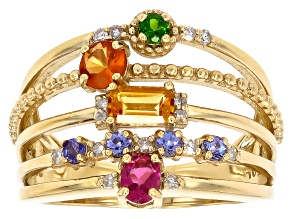 Multi Gemstone 10k Yellow Gold Ring 0.96ctw