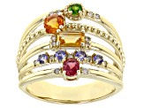 Multi Gemstone 10k Yellow Gold Ring 0.96ctw