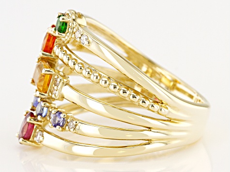 Multi Gemstone 10k Yellow Gold Ring 0.96ctw