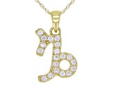 Round White Zircon "Capricorn" 10k Yellow Gold Pendant With Chain 0.36ctw