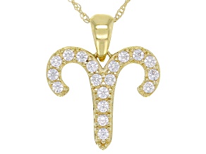 Round  White Zircon "Aries" 10k Yellow Gold Pendant With Chain 0.31ctw.