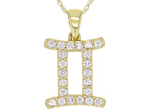 Round White Zircon "Gemini" 10k Yellow Gold Pendant With Chain 0.37ctw