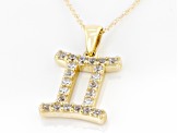 Round White Zircon "Gemini" 10k Yellow Gold Pendant With Chain 0.37ctw