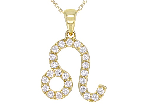 Round White Zircon "Leo" 10k Yellow Gold Pendant With Chain 0.44ctw