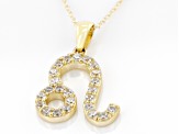 Round White Zircon "Leo" 10k Yellow Gold Pendant With Chain 0.44ctw