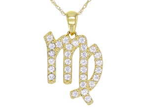 Round White Zircon "Virgo" 10k Yellow Gold Pendant With Chain 0.49ctw