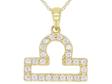 Round White Zircon "Libra" 10k Yellow Gold Pendant With Chain 0.41ctw