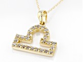 Round White Zircon "Libra" 10k Yellow Gold Pendant With Chain 0.41ctw