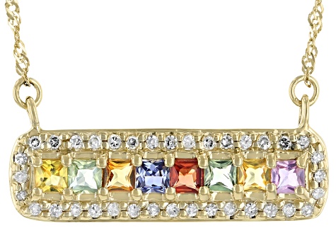 Multicolor Sapphire 10k Yellow Gold Bar Necklace 1.00ctw