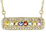 Multicolor Sapphire 10k Yellow Gold Bar Necklace 1.00ctw