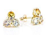 Round Aquamarine, Yellow Beryl, Morganite And White Diamond 10k Yellow Gold Stud Earrings 1.30ctw