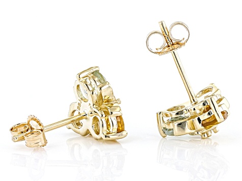 Round Aquamarine, Yellow Beryl, Morganite And White Diamond 10k Yellow Gold Stud Earrings 1.30ctw